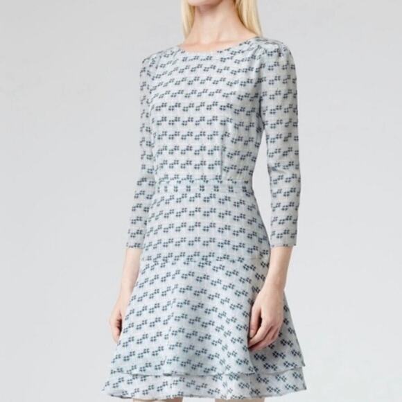 Reiss Giselle Watercolor Three-Quarter
Sleeve Blue Geo Print Silk Dress Size 8 - Picture 4 of 5